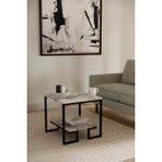 Solto Home SC25-15 Siyah Metal Beyaz Mermer Desen Raf Tasarım Orta Sehpa | Modern Oturma Odası - Beyaz Mermer Desen - Siyah