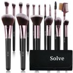 SOLVE Makyaj Fırçaları, Fondöten, Pudra, Kapatıcı, Göz Farı, Eyeliner Pinceaux Maquillage için Çantalı 16 Parça Premium Sentetik Elyaf Seti (Siyah ve Pembe)