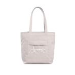 Something Minimal Tasarım Shopper Çanta, Haki Yeşil, Vegan Deri, Fermuarlı, Geniş İç Hacimli, 30x30 cm, Çift Saplı, Modern Stil (Krem)