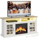 Şömine TV Sehpası, Fireplace TV Stand With Power Outlet And LED Light Entertainment Center Open Storage Shelves For TVs Up To 65 Inches Elektrikli Şömine
