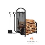 SOMINECO 5 Li Ithal Metal Odunluklu Tel Detaylı Şömine-Soba Maşa Takımı Aksesuar Seti SS-0012