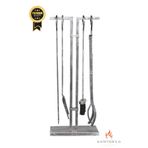 SOMINECO 5 Li Lüx Ithal Antik Gümüş Patinalı Şömine-Soba Maşa Takımı Aksesuar Seti - SGS-018