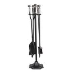 SOMINECO 5 Li Lüx Ithal Gümüş Topuz Başlıklı Şömine-Soba Maşa Takımı Aksesuar Seti SS-005GS