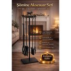 SOMINECO 5 Li Lüx Ithal Metal Geyik Motif Kabartmalı Şömine-soba Maşa Takımı Aksesuar Seti -sg015