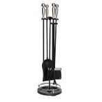 SOMINECO 5 Li Premium İthal Döküm Gümüş Başlıklı Yuvarlak Şömine-Soba Maşa Takımı Aksesuar Seti SGY015