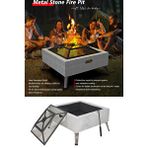SOMINECO Metal 4 Parça İthal Kare Katlanabilir Ayaklı Ateş Çukuru Mangal Şömine Bahçe Isıtma 70x70 Cm 0512 Gri