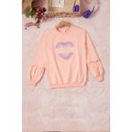 Somon Renkli Kalp Desenli Payetli Kız Çocuk Sweatshirt 16694 - 1 Yaş