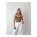 Somut istanbul Leopar Desenli Dantelli Askılı Body Bluz