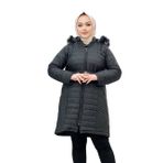 SONAY KADIN BÜYÜK BEDEN KAPİTONE KAPUŞONLU ARABOY KIŞLIK MONT SİYAH 40
