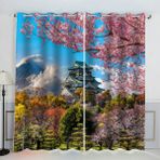 Sonbahar Japonya Mimarisi Karartma Perdeleri Çocuk Yatak Odası için Modern Sadelik Akustik Panelli Pencere Perdeleri 2 Panel 70x160 cm GxY