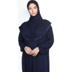 Sonbahar Moda Kadın Tesettür Pamuklu Başörtülü Namaz Elbisesi Dantelli Tek Parça Penye Kumaş Lacivert - Standart - Koyu Lacivert