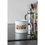 Sonbahar Temalı Kahveler No:1 Baskılı Enamel Görünümlü Seramik Vintage Kupa Bardak - Beyaz