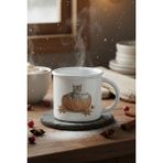 Sonbahar Temalı Sevimli Kedi No:4 Baskılı Enamel Görünümlü Seramik Vintage Kupa Bardak - Beyaz