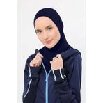 Sonbaharmoda Kadın Pratik Tesettür Sporcu Boyunluklu Hijab Geçmeli Bone Penye Kumaş - Lacivert S200