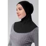 Sonbaharmoda Kadın Pratik Tesettür Sporcu Boyunluklu Hijab Geçmeli Bone Penye Kumaş - Siyah