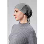 Sonbaharmoda Kadın Tesettür Likralı Penye Dikişsiz Kaymaz Düz Bağlamalı Bone Füme