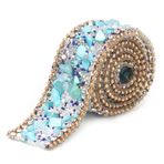 Sonew 2.5 Cm Basit Elmas şerit, Kristal şerit, Elbise aksesuarları Dekorasyon Kolye Gelinlik Için Bilezik (Mavi taş + altın boncuklar ve elmas zincir)