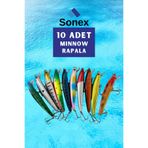Sonex Suni Balık Yemi 10’Lu Minnow Rapala Seti 10 Cm 9 Gr 1 M Dalış Karbon Çelik İğneli