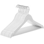 SONGMICS ahşap elbise askıları, 10'lu set, masif ahşaptan elbise askıları, ceket askıları, omuz bölgesinde çentikler, kaymaz, ceketler, gömlekler, 360° döndürülebilen kancalar için, beyaz CRW03W10