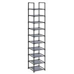 SONGMICS Ayakkabı rafı, ayakkabı düzenleyici, 10 raf, açık dar ayakkabı rafı, 33 x 33 x 173 cm, metal çerçeve, dokunmamış kumaş raflar, koridor, yatak odası, gri LSR110G01