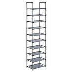 Songmics Ayakkabı Rafı, Ayakkabı Organizatörü, 10 Raf, Ayakkabı Açık Dar, 28 x 45 x 173 cm, Metal Çerçeve, Dokumasız Kumaş Raflar, Koridor, Yatak Odası, Gri LSH010G01