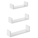 SONGMICS duvar rafları, 3'lü set, U şeklinde yüzer raflar, çok parlak yüzey, yaratıcı fikirler, MDF'den yapılmış depolama rafı, beyaz LWS40WT