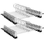SONGMICS metalden yapılmış pantolon askısı, 31 cm elbise askısı, kaymaz, pantolon, etek ve çoraplar için, klipsli etek askıları, 20'li set, iyi esneklik, krom kaplama, siyah-gümüş CRI003-20