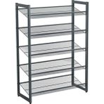 Songmics Songmıcs 5 Katlı Ayakkabı Rafı, Genişleyen Metal Ayakkabı Rafı Ayarlanabilir Ayakkabı Rafı 15-20 Çift Ayakkabı, Kısa Bot, Topuklular Için Uygun, 74X104X307CM Koyu Gri LMR005GB