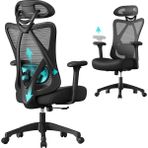 Songmics Songmıcs Ofis Sandalyesi, Ergonomik Çalışma Masası Sandalyesi, Bilgisayar Sandalyesi, File Sandalye, Ayarlanabilir Bel Desteği ve Baş Desteği, 150 Kg'a Kadar Taşıma Kapasitesi, Yüksekliği