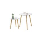 Songmics Yan Sehpa Seti, Yuvarlak, 2 Modern Kanepe Sehpası, Minimalist, Iskandinav Tarzı, Masif Ahş - Abanoz
