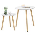 SONGMICS Yan Sehpa Seti, Yuvarlak, 2 Modern Kanepe Sehpası, Minimalist, Iskandinav Tarzı, Masif Ahşap Ayaklar, Oturma Odası ve Balkon İçin Sehpa Kombinasyonu, Çam Let07Wn