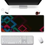 SonicTouch Renkli Kareler Siyah Gamer Oyuncu Dikişsiz Sıvı Geçirmez Klavye Mouse Pad 32x70Cm