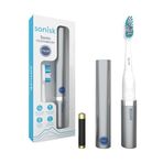 Sonisk Pulse elektrikli diş fırçası, pille çalışan ses teknolojisi, 1 pil, 2 fırça başlığı, 1 seyahat kılıfı dahil, dakikada 31.000 hız, antimikrobiyal, taşınabilir boyut, mat siyah