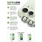 Sonreir iPhone 11 / 12 / 12 Mini Açık Yeşil Metal Kamera Lens Koruyucu Safir Cam Ultra Net HD