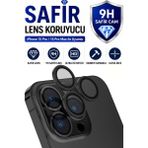 Sonreir iPhone 15 Pro / 15 Promax Siyah Titanyum Metal Kamera Lens Koruyucu Safir Cam Ultra Net HD