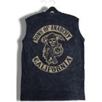 Sons Of Anarchy Sırt Baskılı Yıkamalı Kolsuz Tişört, Unisex Soa Yazılı Sıfır Kollu Vintage Atlet - Siyah - XL