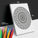 Sonsuz Desen 40X50 Mandala Tuval Boyama Seti - 12'li Keçeli Kalem Ile Birlikte -