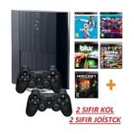 Sony Playstation 3 + Süper Slim Kasa+ 500GB + 180 Oyun+ 2 Sıfır Joistick +1 Yıl Garanti - Siyah