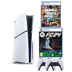 Sony Playstation 5 Slim CD + 2. DualSense Ps5 Kol + Fc 24 + Gta 5 (İthalatçı Garantili) Beyaz