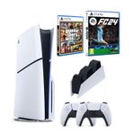 Sony Playstation 5 Slim Cd + 2. DualSense PS5 Kol + Şarj İstasyonu + Fc 24 + GTA 5 Beyaz
