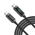 SOOPII 100 W USB C Kablosu, 6,6 FT Naylon Örgülü USB C - USB C Kablosu, Hızlı Şarj Tipi-C Kablosu, LED Ekranlı lPhone 15/15 Pro/15 Plus, MacBook Pro, Samsung Galaxy S22/S10, Pixel, LG için