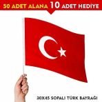 Sopalı Türk Bayrağı 30X45 Cm Alpaka Kumaş (50+10Adet)