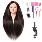 SOPHIRE 66 cm - 71 cm %60 gerçek saçlı manken kafası, kuaför pratiği antrenman başlığı, kozmetoloji uzun saç manken bebek kafası, 9 alet ve kelepçeli - #4 kahverengi, makyaj üstü