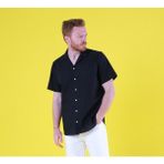 Sör Bülend Siyah Keten Gömlek Düz Desenli Kısa Kol Regular Fit Yazlık Stil - 4XL - 02S-Siyah