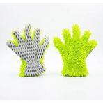 Sora Home Çift Taraflı Mikrofiber Şönil Tüylü 5 Parmaklı Araba Oto Yıkama Temizlik Eldiveni Yeşil Beyaz