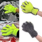 Sora Home Çift Taraflı Mikrofiber Şönil Tüylü 5 Parmaklı Araba Oto Yıkama Temizlik Eldiveni Yeşil Gri