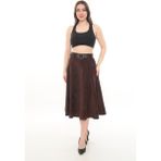 Soralline Kadın Kışlık Kloş Etek 780 Kadife Şöni Kumaş 75 cm Boyunda - Kahve - 44