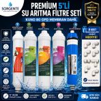 Sorgente Kuno 80 Gpd Membranlı 5'Li Su Arıtma Filtre Seti 12'' Inline Quick Fittings Dahil
