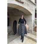Sorridi Ekose Desenli Kemerli Düğmeli Etek