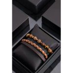 Sortie Aksesuar Kahve Rengi Deri Ve Kaplan Gözü Doğal Taş Erkek Kombin Bileklik Seti 022
